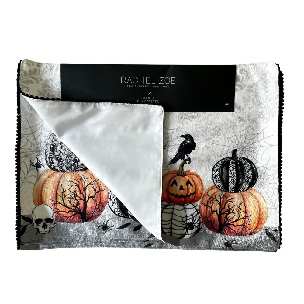 Rachel Zoe MACKENZIE PUMPKIN Halloween Placemats 13x19 Set of 4 Spooky New